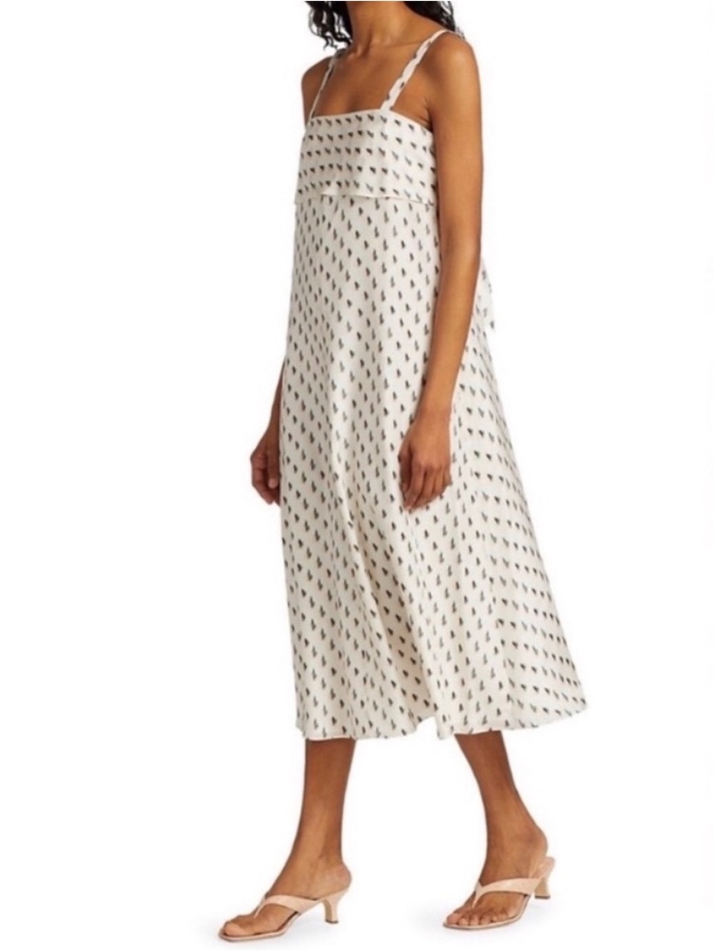 Theory Silk Tie Back Midi Dress Ikat Ivory Size Medium